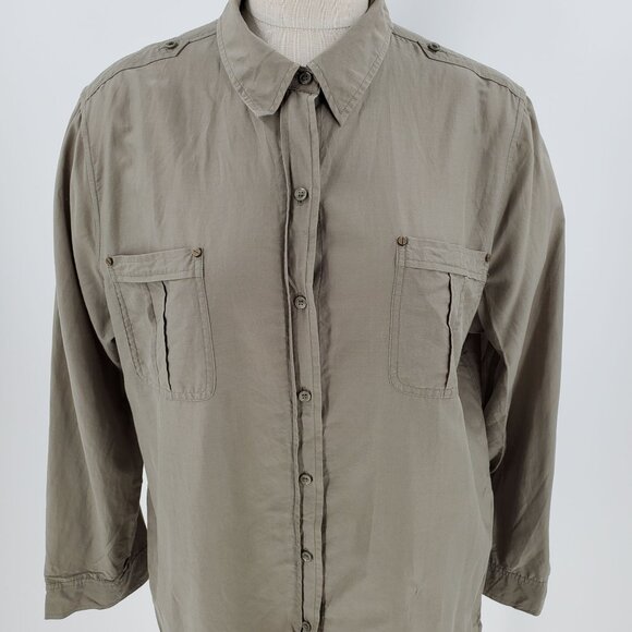 Chicos Womens Top Roll Tab Button Down Pockets Cotton Silk Blend XL 3 16/18 - Picture 3 of 10